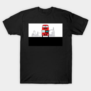 London Routemaster Red Bus with Big Ben, Tower Bridge, The Shard T-Shirt